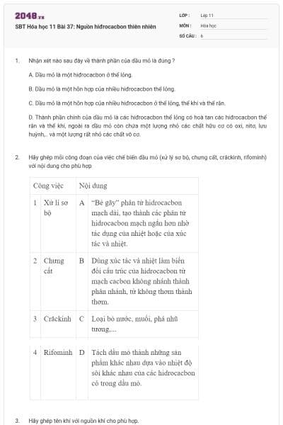 SBT Hóa học 11 Bài 37: Nguồn hiđrocacbon thiên nhiên