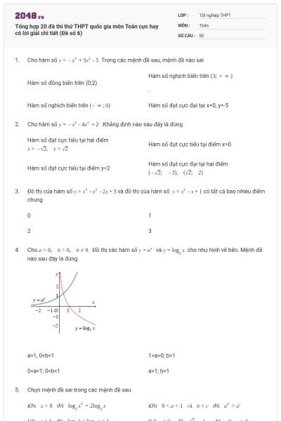 Tổng hợp 20 đề thi thử THPT quốc gia môn Toán cực hay có lời giải chi tiết (Đề số 6)