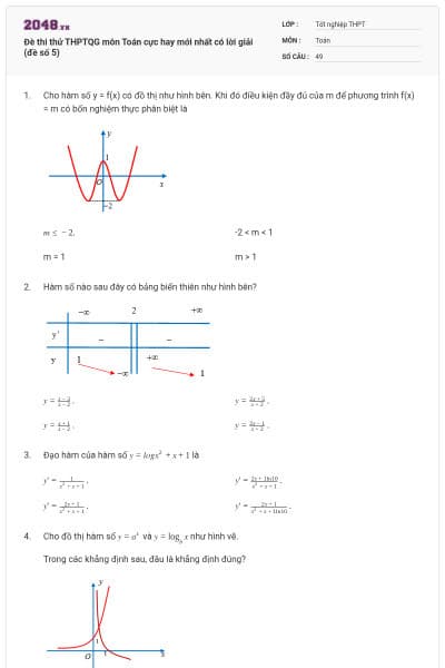 Đè thi thử THPTQG môn Toán cực hay mới nhất có lời giải (đề số 5)