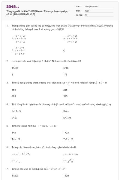 Tổng hợp đề thi thử THPTQG môn Tóan cực hay chọn lọc, có lời giải chi tiết (đề số 8)