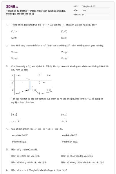 Tổng hợp đề thi thử THPTQG môn Tóan cực hay chọn lọc, có lời giải chi tiết (đề số 9)