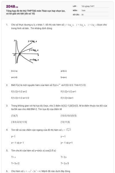 Tổng hợp đề thi thử THPTQG môn Tóan cực hay chọn lọc, có lời giải chi tiết (đề số 10)