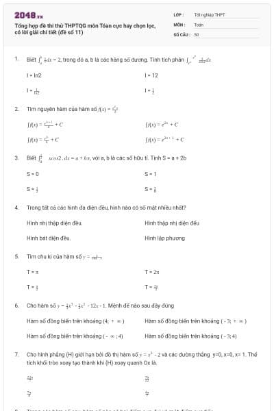 Tổng hợp đề thi thử THPTQG môn Tóan cực hay chọn lọc, có lời giải chi tiết (đề số 11)