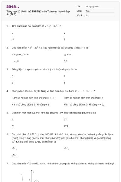 Tổng hợp 20 đề thi thử THPTQG môn Toán cực hay có đáp án (đề 7)
