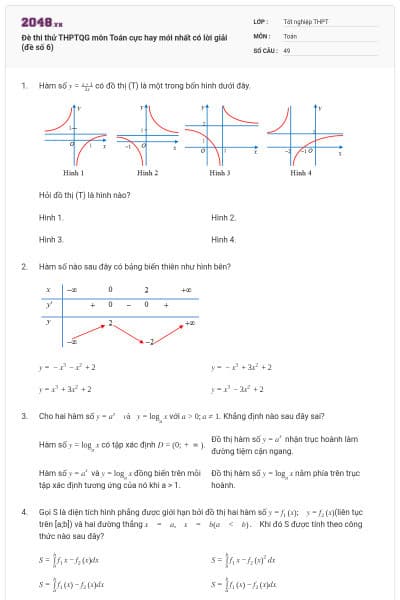 Đè thi thử THPTQG môn Toán cực hay mới nhất có lời giải (đề số 6)
