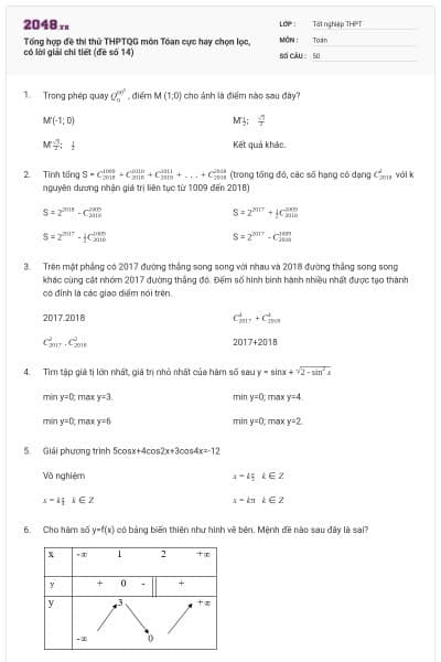 Tổng hợp đề thi thử THPTQG môn Tóan cực hay chọn lọc, có lời giải chi tiết (đề số 14)