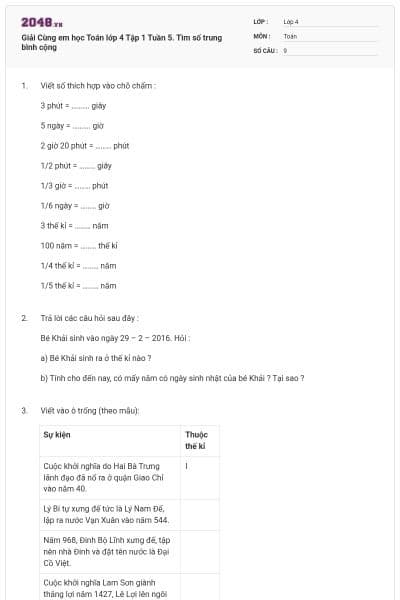 Giải Cùng em học Toán lớp 4 Tập 1 Tuần 5. Tìm số trung bình cộng