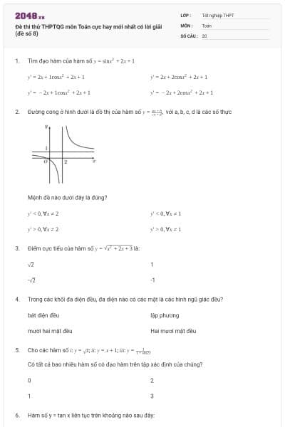 Đè thi thử THPTQG môn Toán cực hay mới nhất có lời giải (đề số 8)