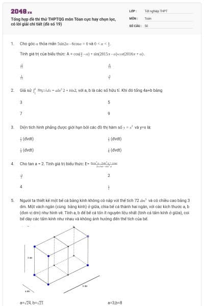 Tổng hợp đề thi thử THPTQG môn Tóan cực hay chọn lọc, có lời giải chi tiết (đề số 19)