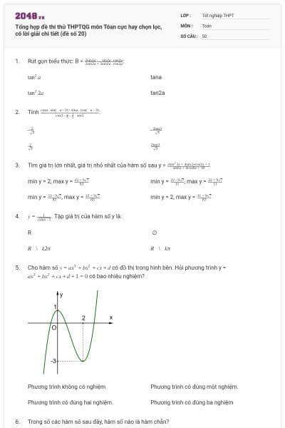 Tổng hợp đề thi thử THPTQG môn Tóan cực hay chọn lọc, có lời giải chi tiết (đề số 20)