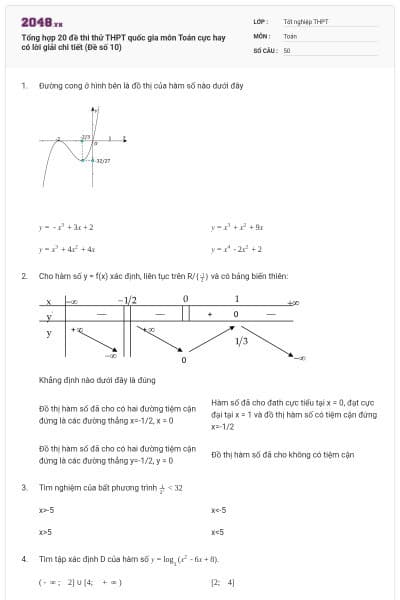 Tổng hợp 20 đề thi thử THPT quốc gia môn Toán cực hay có lời giải chi tiết (Đề số 10)