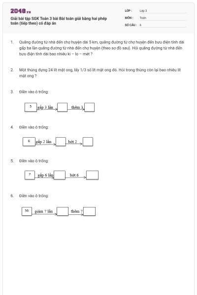 Giải bài tập SGK Toán 3 bài Bài toán giải bằng hai phép toán (tiếp theo) có đáp án