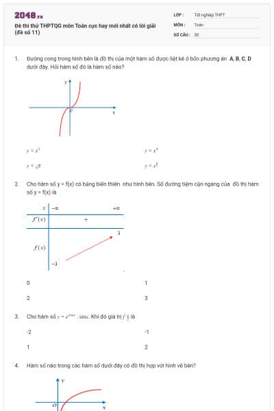 Đè thi thử THPTQG môn Toán cực hay mới nhất có lời giải (đề số 11)