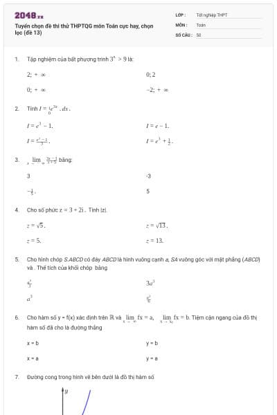 Tuyển chọn đề thi thử THPTQG môn Toán cực hay, chọn lọc (đề 13)