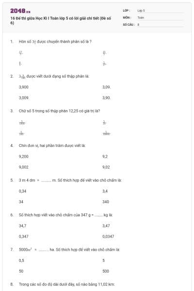 16 Để thi giữa Học Kì I Toán lớp 5 có lời giải chi tiết (Đề số 6)