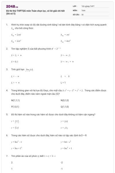 Đề thi thử THPTQG môn Toán chọn lọc, có lời giải chi tiết (Đề số 5)