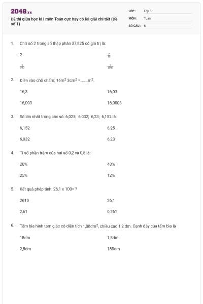 Đề thi giữa học kì I môn Toán cực hay có lời giải chi tiết (Đề số 1)