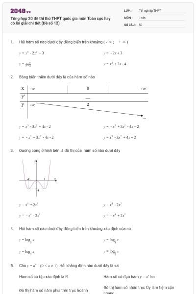 Tổng hợp 20 đề thi thử THPT quốc gia môn Toán cực hay có lời giải chi tiết (Đề số 12)