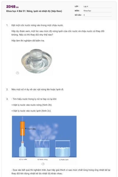 Khoa học 4 Bài 51: Nóng, lạnh và nhiệt độ (tiếp theo)