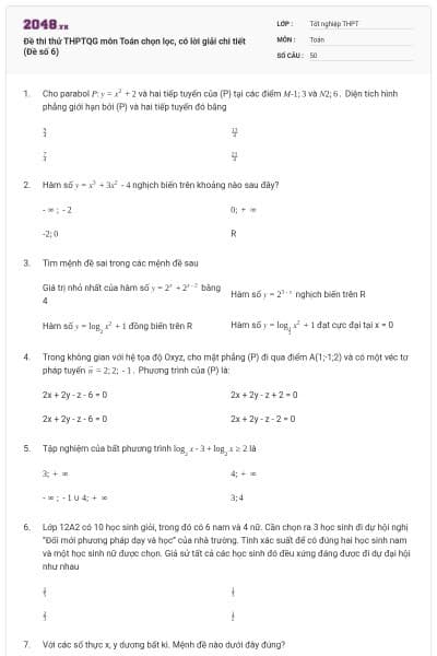 Đề thi thử THPTQG môn Toán chọn lọc, có lời giải chi tiết (Đề số 6)