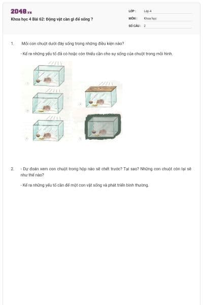 Khoa học 4 Bài 62: Động vật cần gì để sống ?