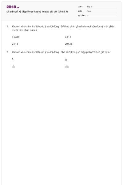 Đề thi cuối kỳ I lớp 5 cực hay có lời giải chi tiết (Đề số 3)