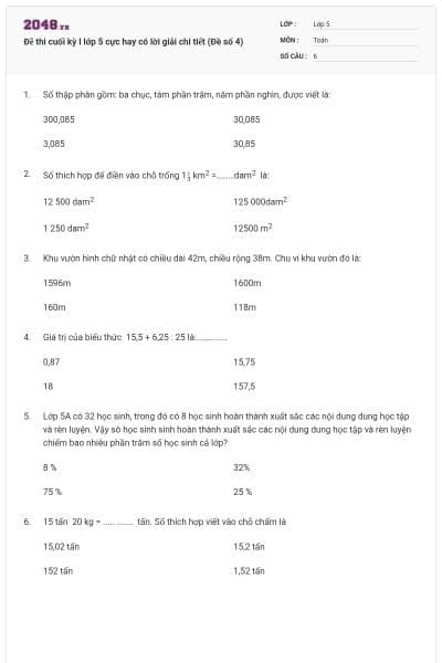 Đề thi cuối kỳ I lớp 5 cực hay có lời giải chi tiết (Đề số 4)