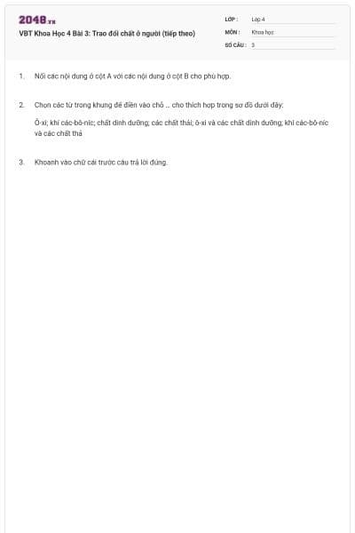 VBT Khoa Học 4 Bài 3: Trao đổi chất ở người (tiếp theo)