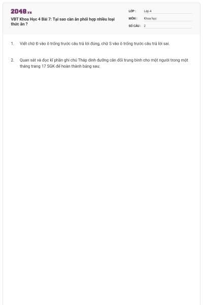 VBT Khoa Học 4 Bài 7: Tại sao cần ăn phối hợp nhiều loại thức ăn ?