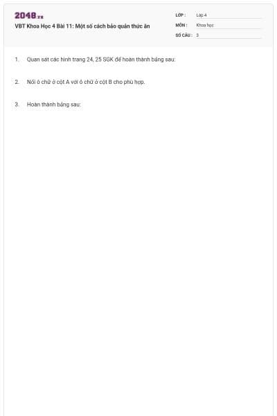 VBT Khoa Học 4 Bài 11: Một số cách bảo quản thức ăn