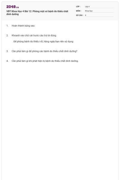 VBT Khoa Học 4 Bài 12: Phòng một số bệnh do thiếu chất dinh dưỡng