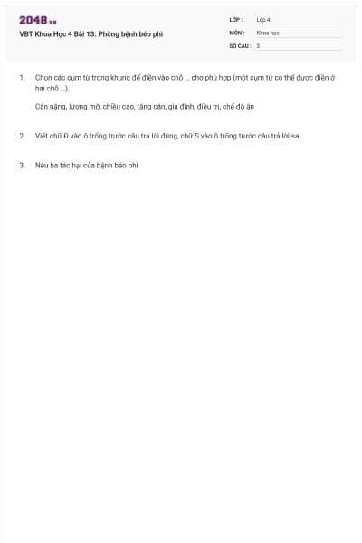 VBT Khoa Học 4 Bài 13: Phòng bệnh béo phì