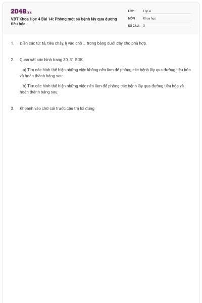 VBT Khoa Học 4 Bài 14: Phòng một số bệnh lây qua đường tiêu hóa