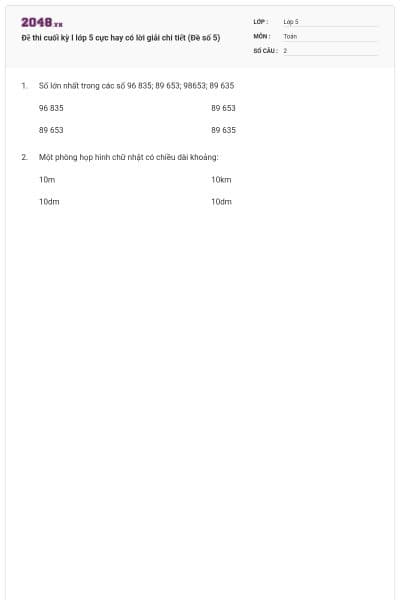 Đề thi cuối kỳ I lớp 5 cực hay có lời giải chi tiết (Đề số 5)