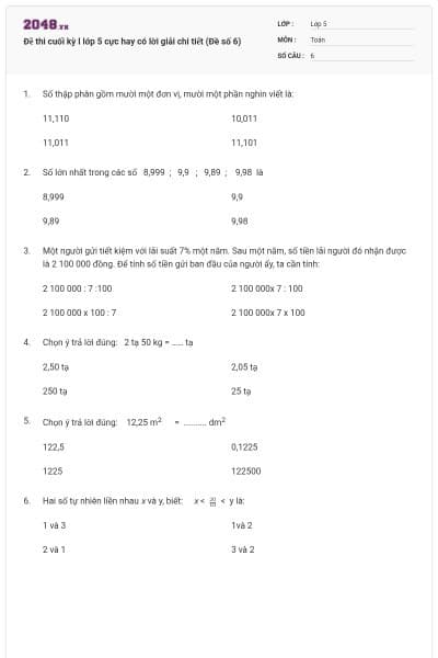 Đề thi cuối kỳ I lớp 5 cực hay có lời giải chi tiết (Đề số 6)