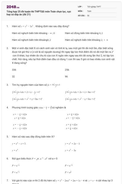 Tổng hợp 25 đề luyện thi THPTQG môn Toán chọn lọc, cực hay có đáp án (đề 21)