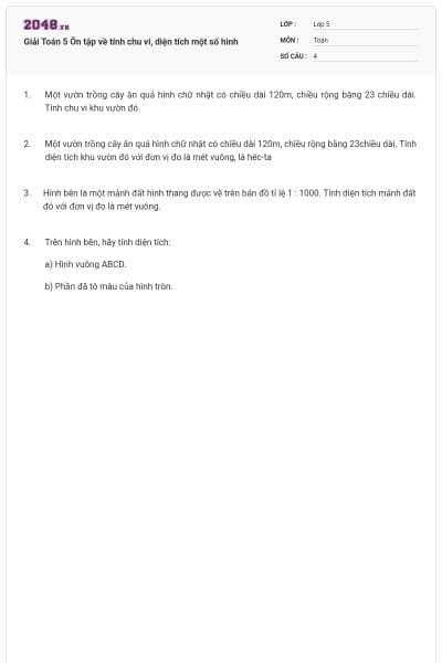 Giải Toán 5 Ôn tập về tính chu vi, diện tích một số hình