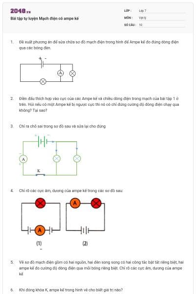 Bài tập tự luyện Mạch điện có ampe kế