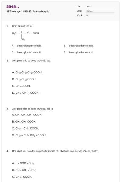SBT Hóa học 11 Bài 45: Axit cacboxylic