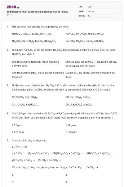 30 Bài tập về muối cacbonnat cơ bản cực hay có lời giải (P1)