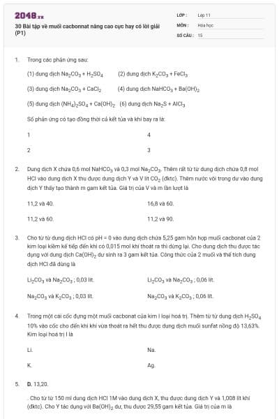 30 Bài tập về muối cacbonnat nâng cao cực hay có lời giải (P1)