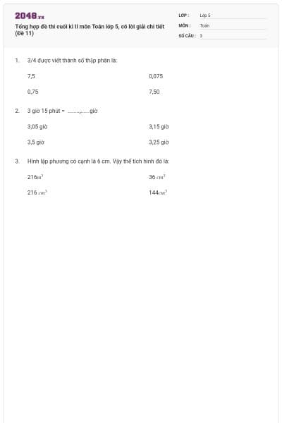 Tổng hợp đề thi cuối kì II môn Toán lớp 5, có lời giải chi tiết (Đề 11)