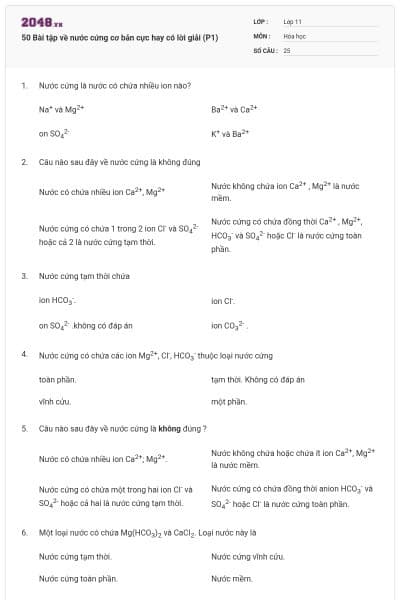50 Bài tập về nước cứng cơ bản cực hay có lời giải (P1)