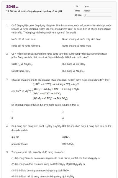 19 Bài tập về nước cứng nâng cao cực hay có lời giải