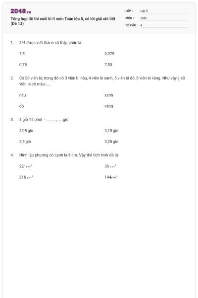 Tổng hợp đề thi cuối kì II môn Toán lớp 5, có lời giải chi tiết (Đề 13)