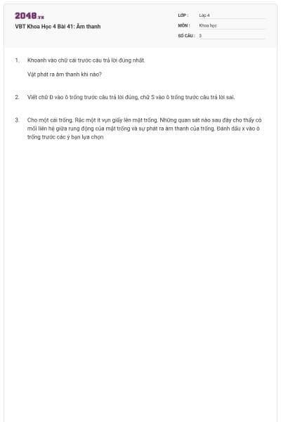 VBT Khoa Học 4 Bài 41: Âm thanh