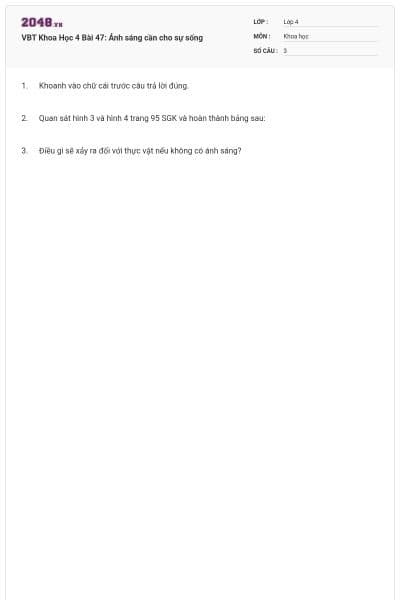 VBT Khoa Học 4 Bài 47: Ánh sáng cần cho sự sống