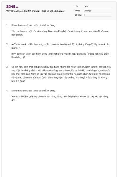 VBT Khoa Học 4 Bài 52: Vật dẫn nhiệt và vật cách nhiệt