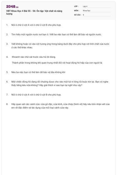 VBT Khoa Học 4 Bài 55 - 56: Ôn tập: Vật chất và năng lượng