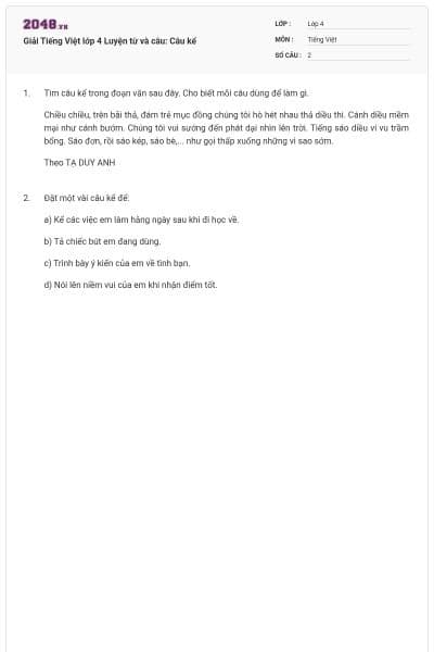 Giải Tiếng Việt lớp 4 Luyện từ và câu: Câu kể